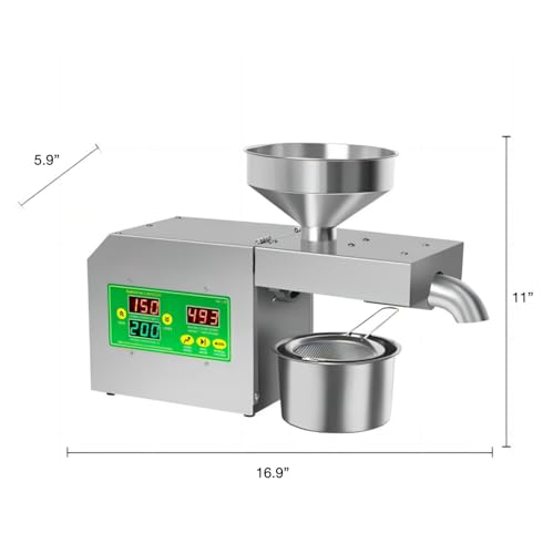 110V 820W Chilly Press Oil Extractor Machine for Residence Use - Electrical Seed Oil Press with Sensible Management & Show for Coconut, Sunflower, Peanut, Almond, and Extra