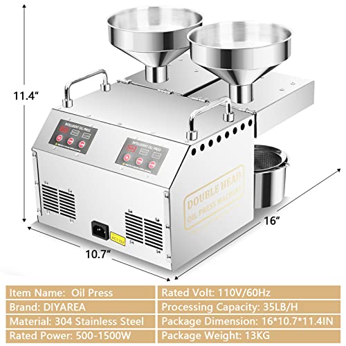 1500W Twin Outlet Oil Press Machine - Computerized Stainless Metal Oil Extractor for Industrial and Dwelling Use