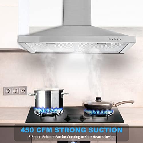 30-Inch Wall-Mounted Vary Hood with Convertible Ducted/Ductless Choices, Stainless Metal Chimney-Fashion Vent Hood for Over the Range, That includes LED Lighting and 3-Pace Exhaust...