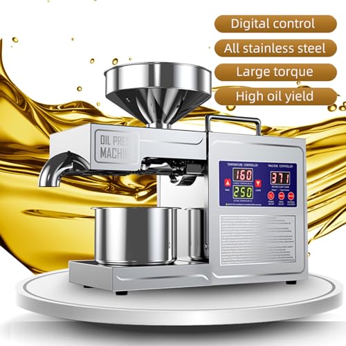 Business Automated Stainless Metal Chilly Press Oil Extractor - Electrical Seed Oil Maker for Residence Use, 820W, 110V US Plug, Silver Oil Press Machine