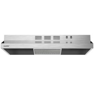 Comfee’ CVU30W2AST 30-Inch Ducted/Ductless Vary Hood with Sturdy Stainless Metal Kitchen Reusable Filter, 200 CFM, 2-Velocity Exhaust Fan for Below Cupboard Use