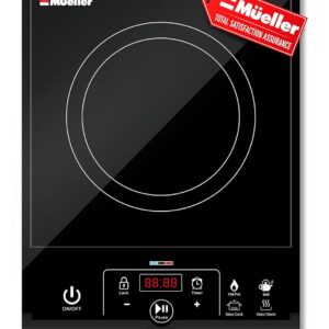 Mueller RapidTherm Transportable Induction Cooktop – 1800W Electrical Scorching Plate with 8 Temperature Settings as much as 460°F, Auto-Off Characteristic, Pot Detection, LED Show, and Youngster Lock