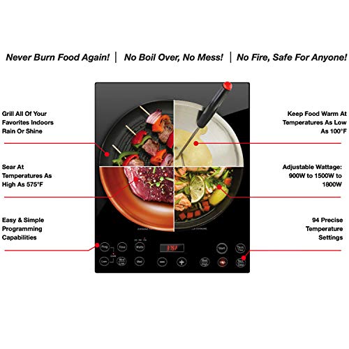 Nuwave Professional Chef Induction Cooktop - NSF Licensed, Business-Grade, Moveable, 1800W Highly effective Heating, Massive 8” Coil, 94 Temperature Settings from 100°F to 575°F in 5°F...