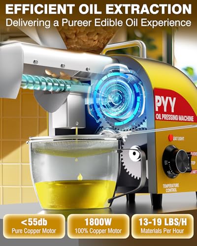 PYY 1800W Oil Press Machine - Superior Automated Electrical Chilly & Scorching Press Oil Extractor for Residence Use, Stainless Metal Seed and Nut Oil Expeller Mill for Peanuts and Extra