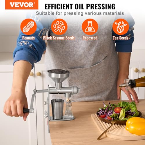 VEVOR Stainless Metal Guide Oil Press Machine, Straightforward-to-Clear Removable Oil Extractor for House Use, Excellent for Extracting Oil from Peanuts, Sesame Seeds, and Extra